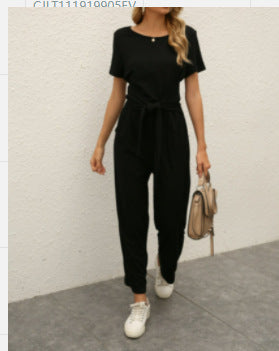 Women's jumpsuit with adjustable tie belt and practical pockets Lune London