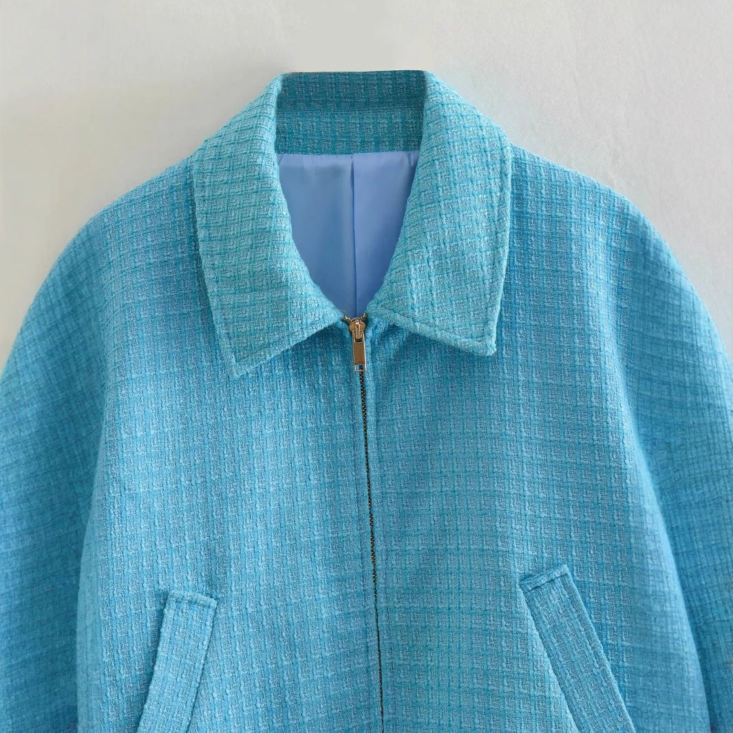 Cropped jacket for women with textured surface and vertical opening side pockets Lune London