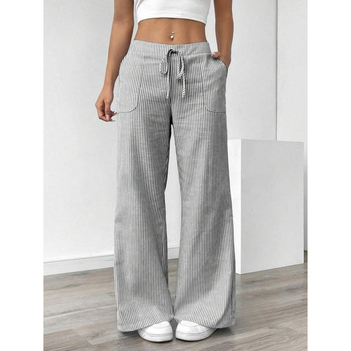 Wide striped pants for women with a high waist and practical pockets Lune London
