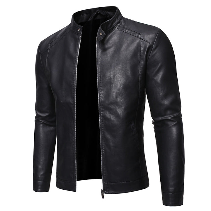 Men's leather jacket with modern stand-up collar and smooth finish Lune London