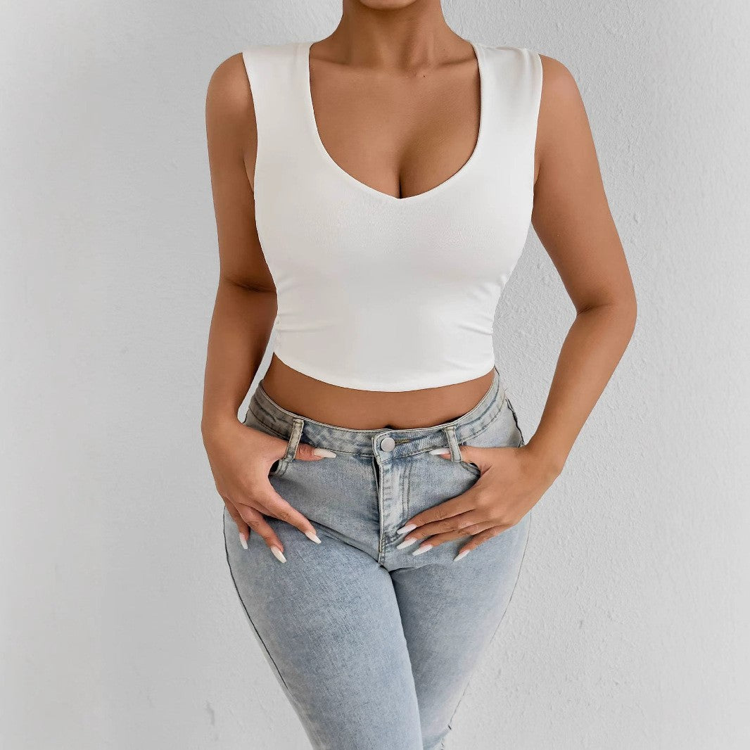 Women fitted crop top with deep V-neck Lune London
