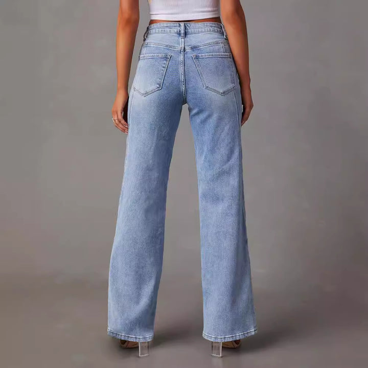Casual wide jeans for women with high waist and stylish sewing details Lune London