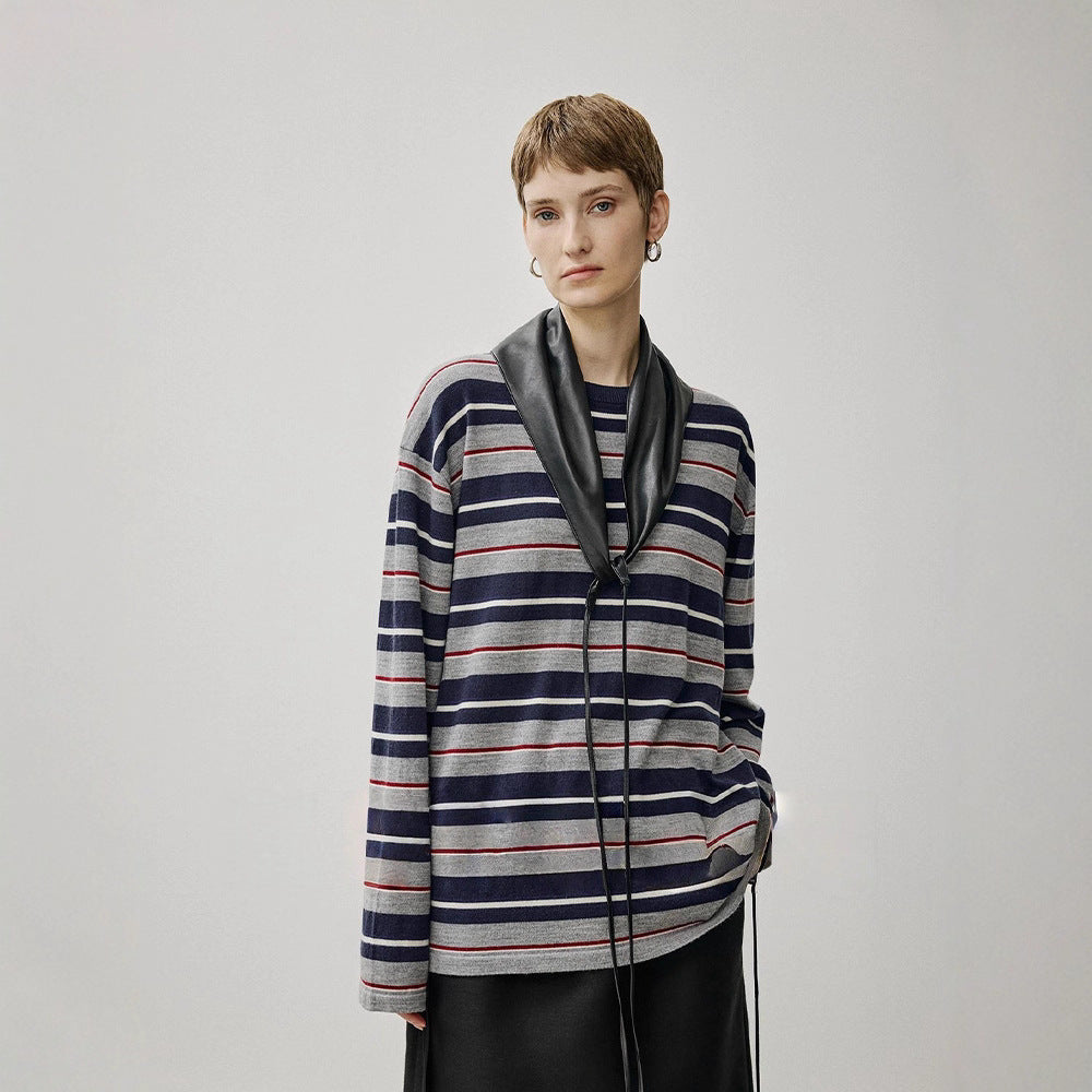 Sweater en tricot surdimensionné pour femmes avec un motif rayé contemporain Chic & Stil