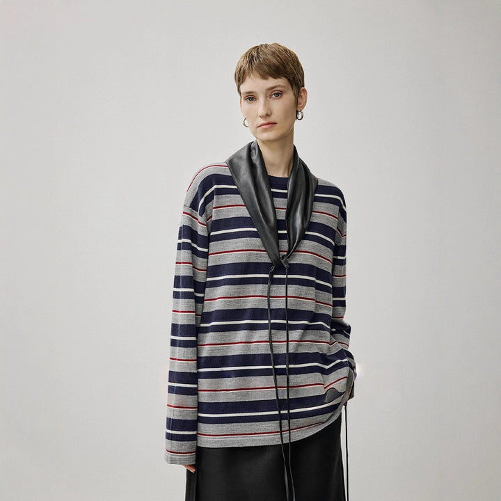 Sweater en tricot surdimensionné pour femmes avec un motif rayé contemporain Chic & Stil