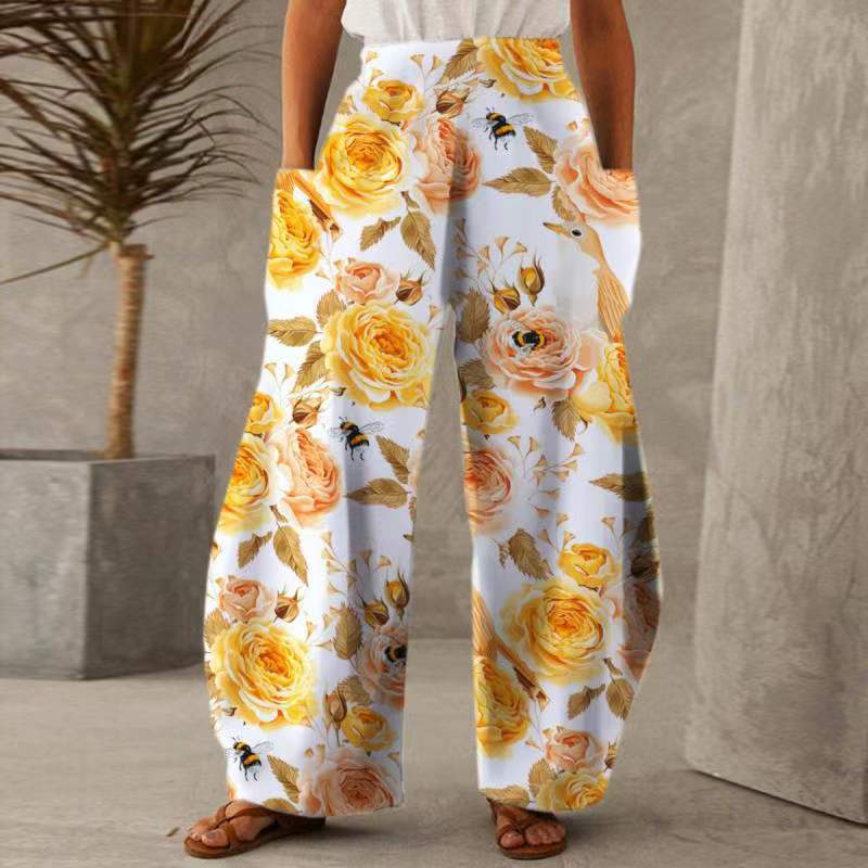 Pantalons fleuris amples pour femmes avec poches et taille élastique Chic & Stil