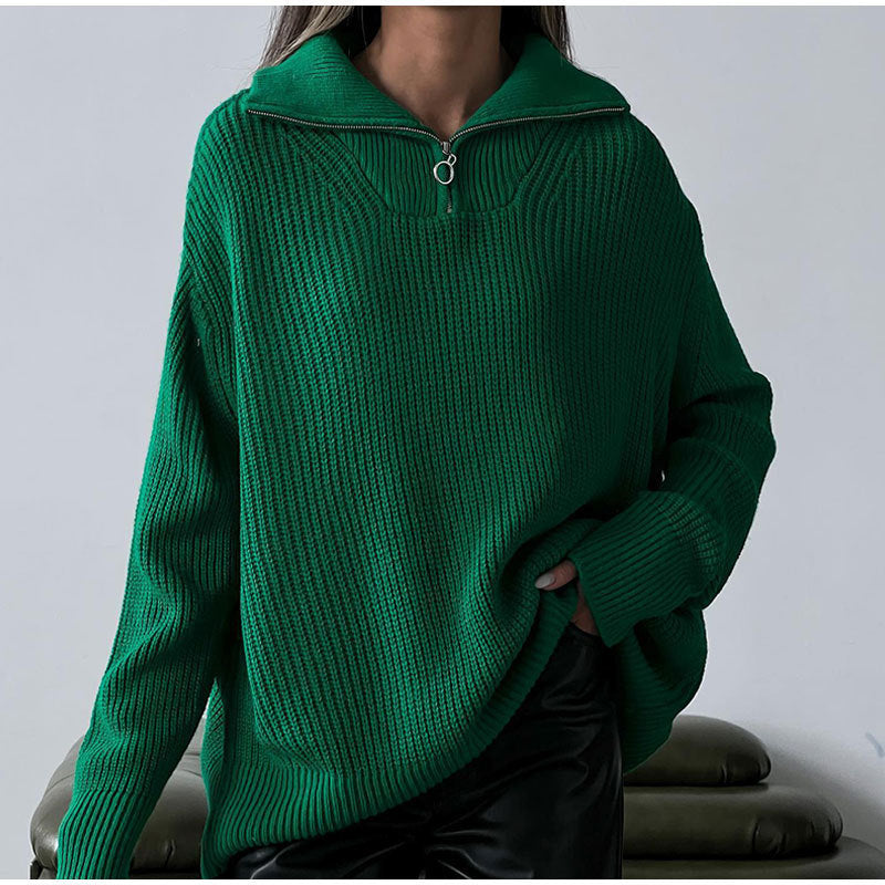 Women High-quality sweater with modern collar and zipper Lune London