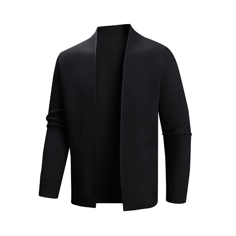Men's knitted jacket with a modern texture pattern and practical pockets Lune London