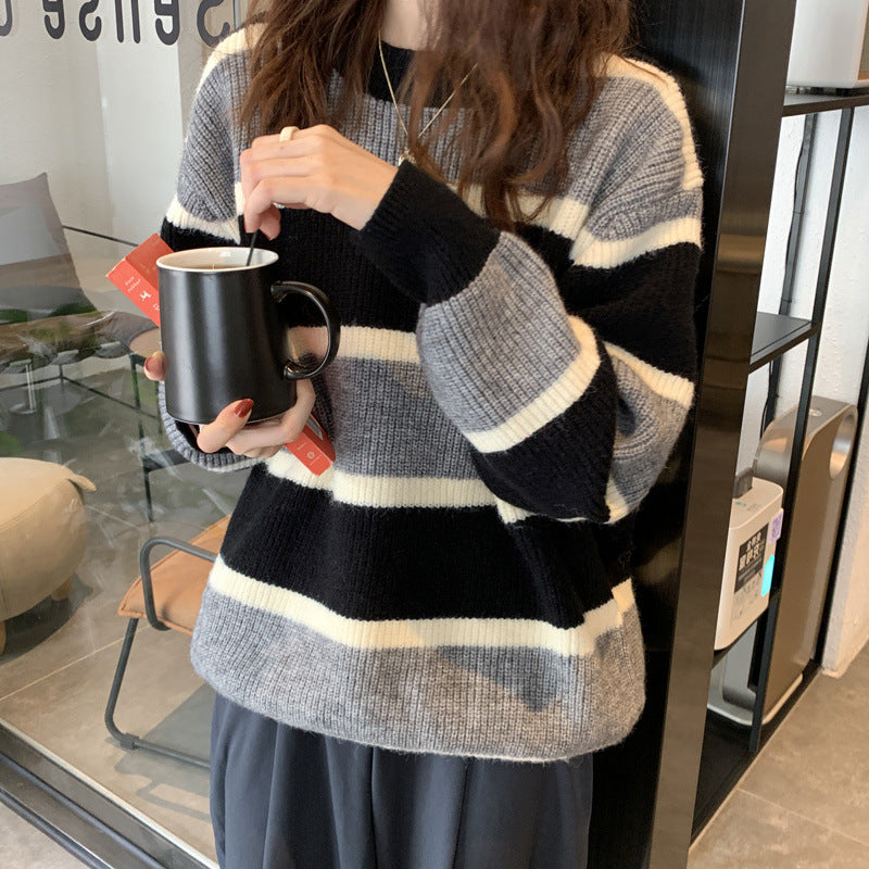 Pull en tricot décontracté pour femmes avec des rayures modernes Chic & Stil