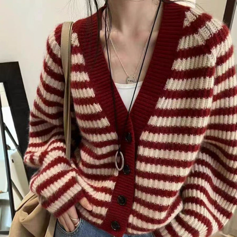 Striped knit jacket for women with a loose fit and button details Lune London