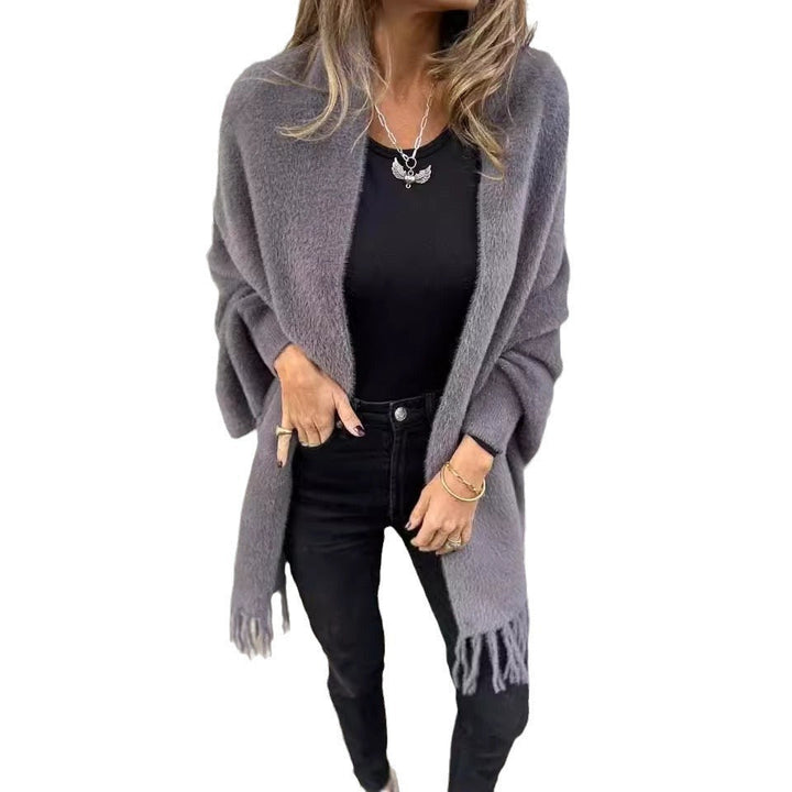Women's Cozy Knit Poncho with Fringes Lune London