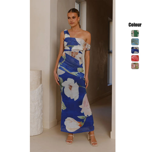 Women's wrap maxi dress with floral pattern and elegant chiffon fabric
