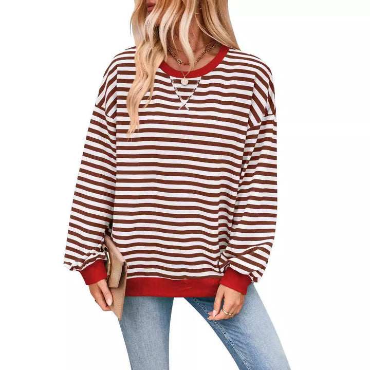 Casual striped sweater for women with flared sleeves and contrasting edges Lune London