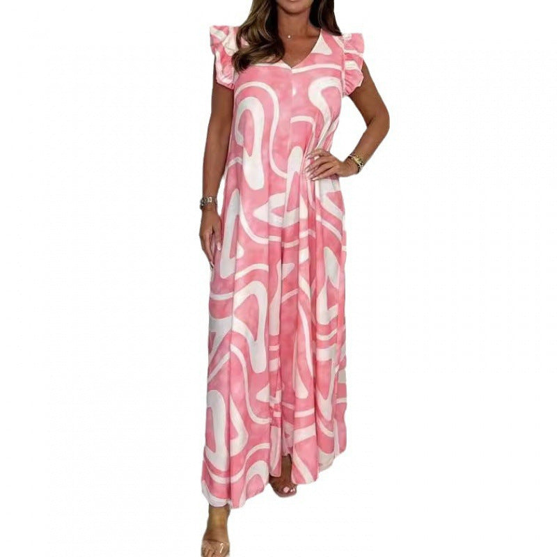 Women's maxi dress with modern graphic pattern and fluid cut Lune London