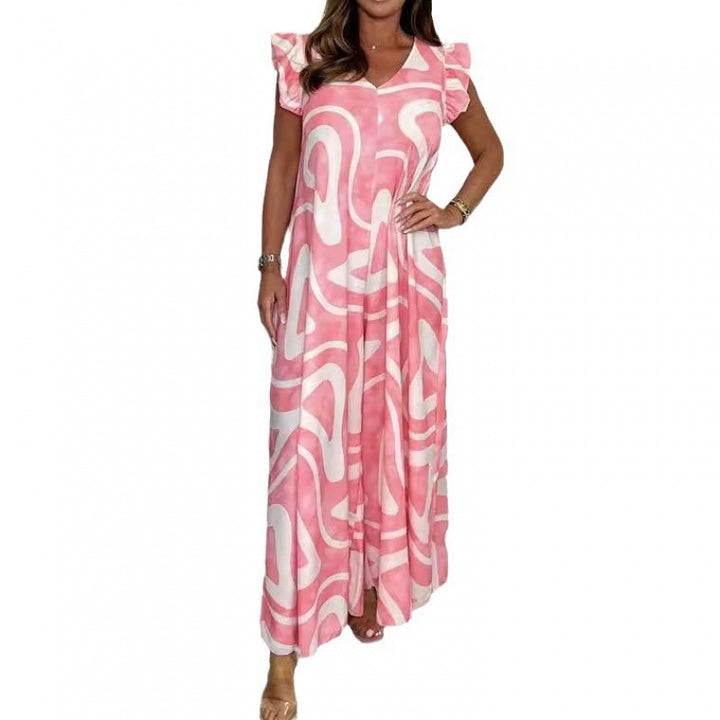 Women's maxi dress with modern graphic pattern and fluid cut Lune London
