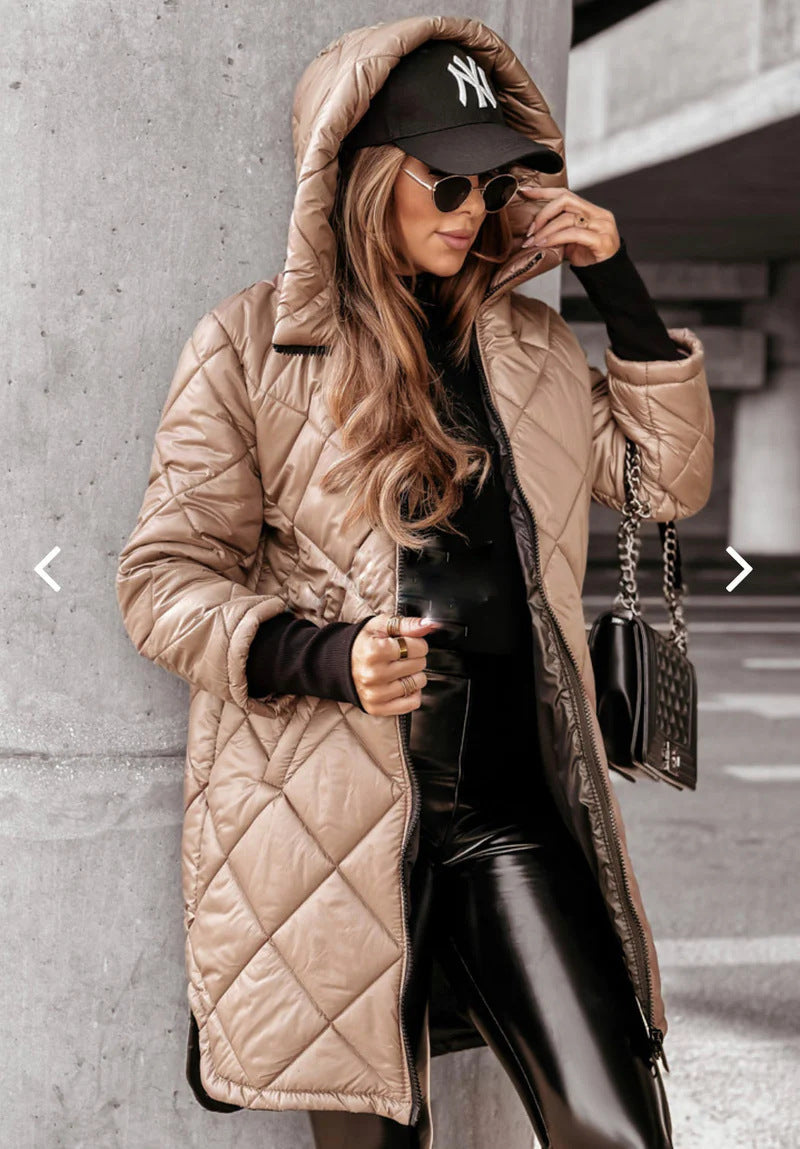 Women's Casual Quilted Jacket with Hood and Practical Pockets Lune London