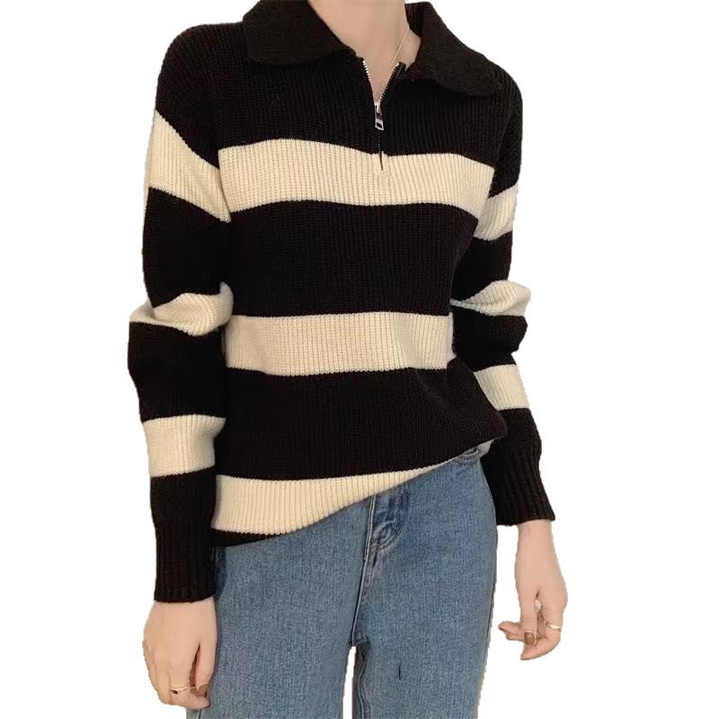 Knitted pullover for women with high collar and zipper Lune London