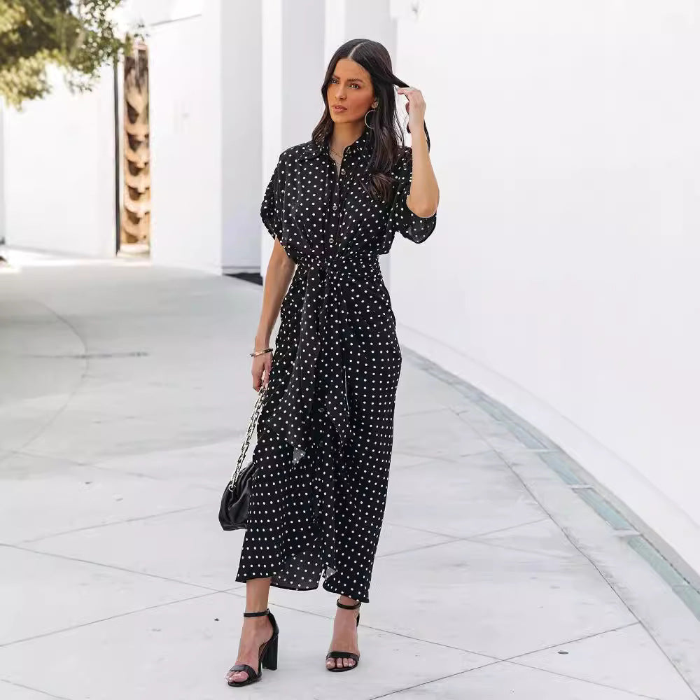 Polka dot midi dress for ladies with tie belt Lune London