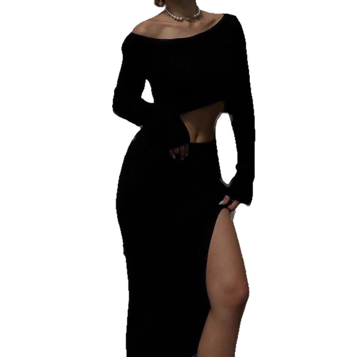 Knitted set for women with high-neck top and elastic skirt Lune London