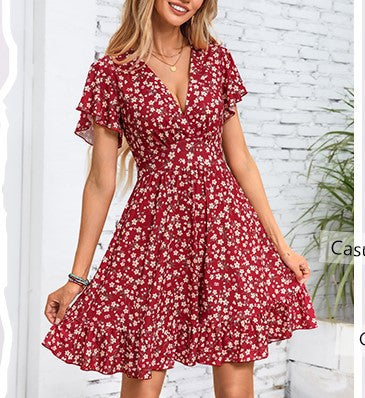 Robe femme à col V avec jupe fluide et détails volantés Chic & Stil
