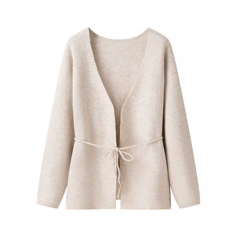 Ladies Cozy Knit Vest with Deep V-Neck and Waist Drawstring Lune London