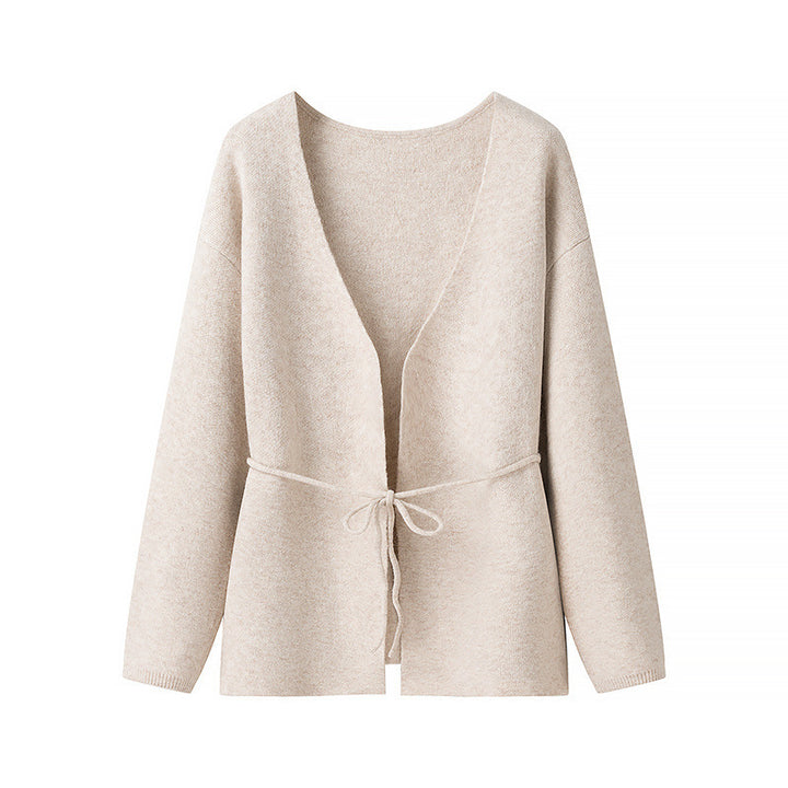 Ladies Cozy Knit Vest with Deep V-Neck and Waist Drawstring Lune London