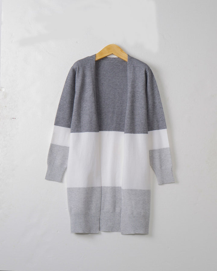 Ladies casual knitted vest with a modern striped pattern and open front Lune London