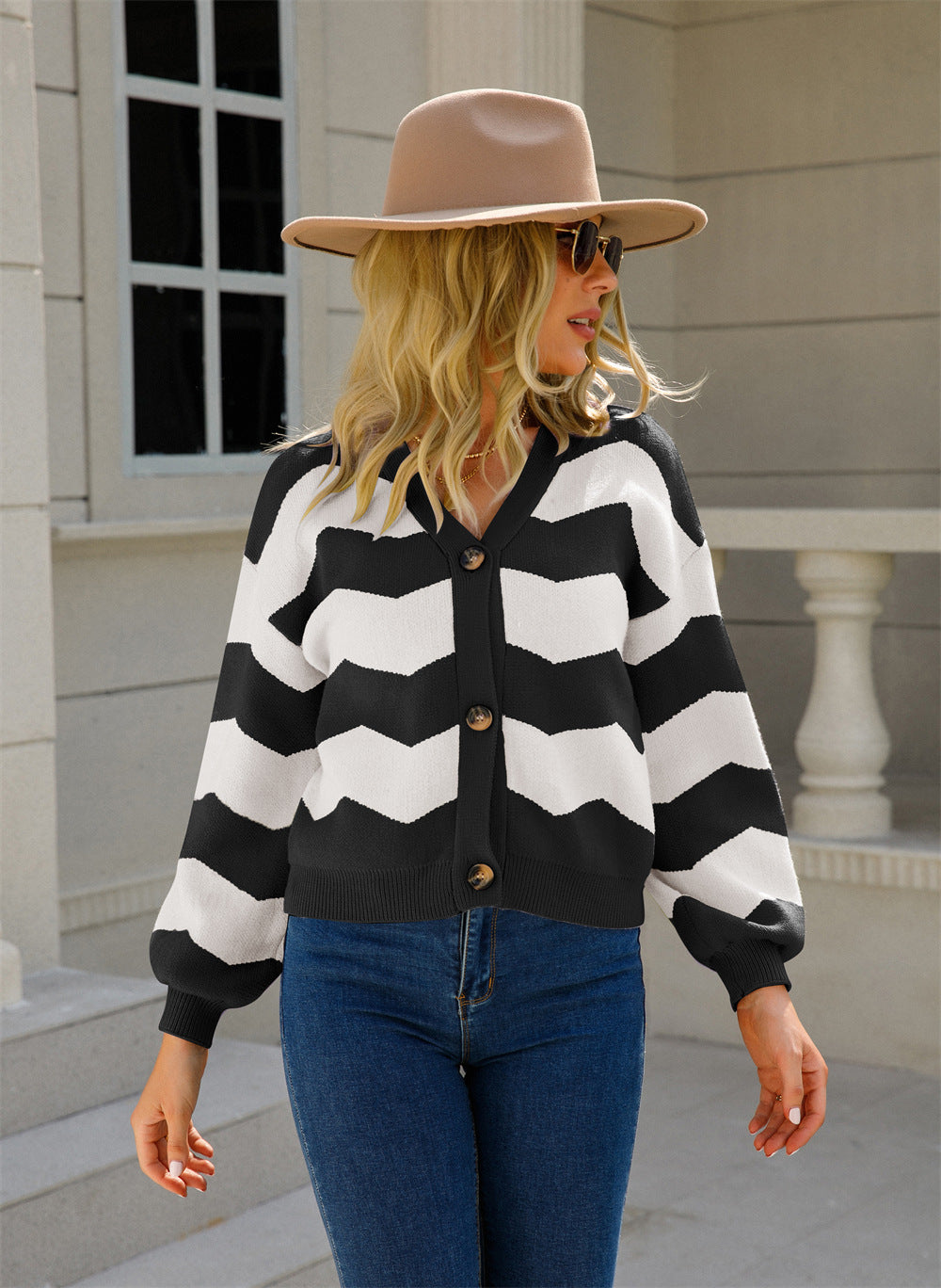Cardigan élégant pour femme avec motif en chevron Chic & Stil