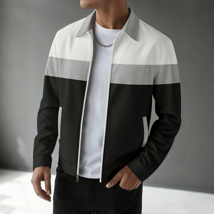 Trendy men's bomber jacket with textured design and contrasting stripes Lune London