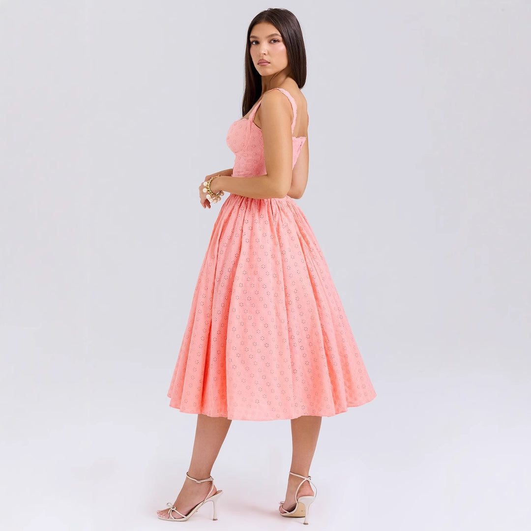 Women's A-line dress with peplum and lace appliqués Lune London