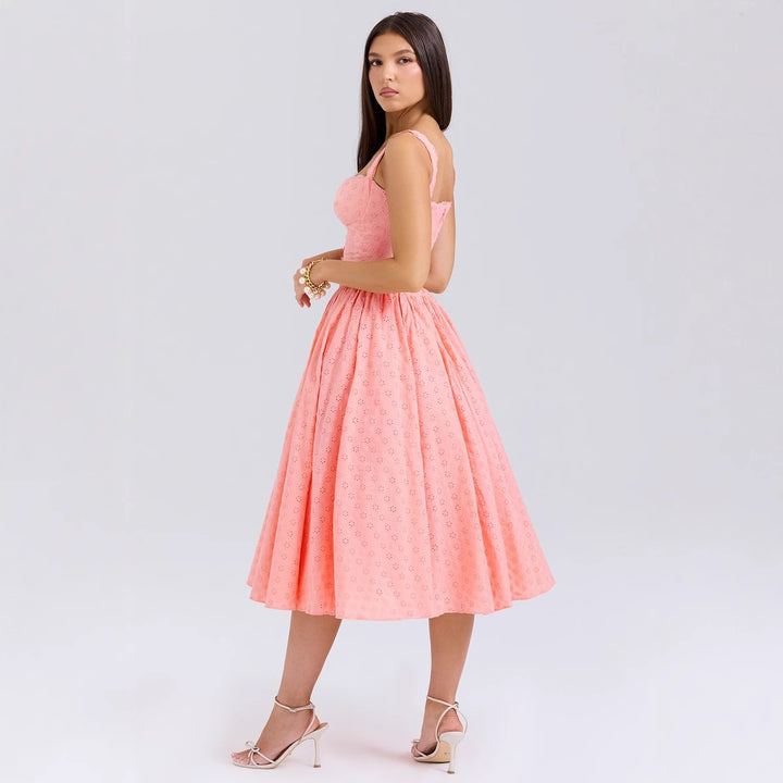 Women's A-line dress with peplum and lace appliqués Lune London