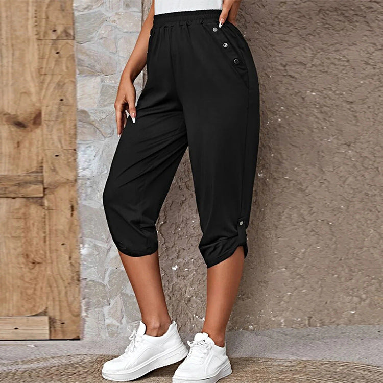 Comfortable culotte pants for ladies with decorative button details Lune London