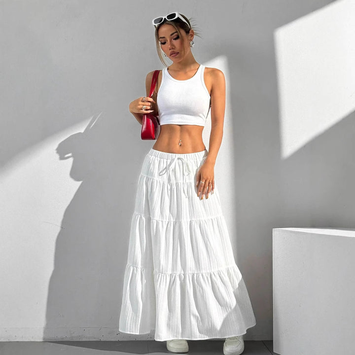 Maxi skirt for women with voluminous ruffles and side slit details Lune London