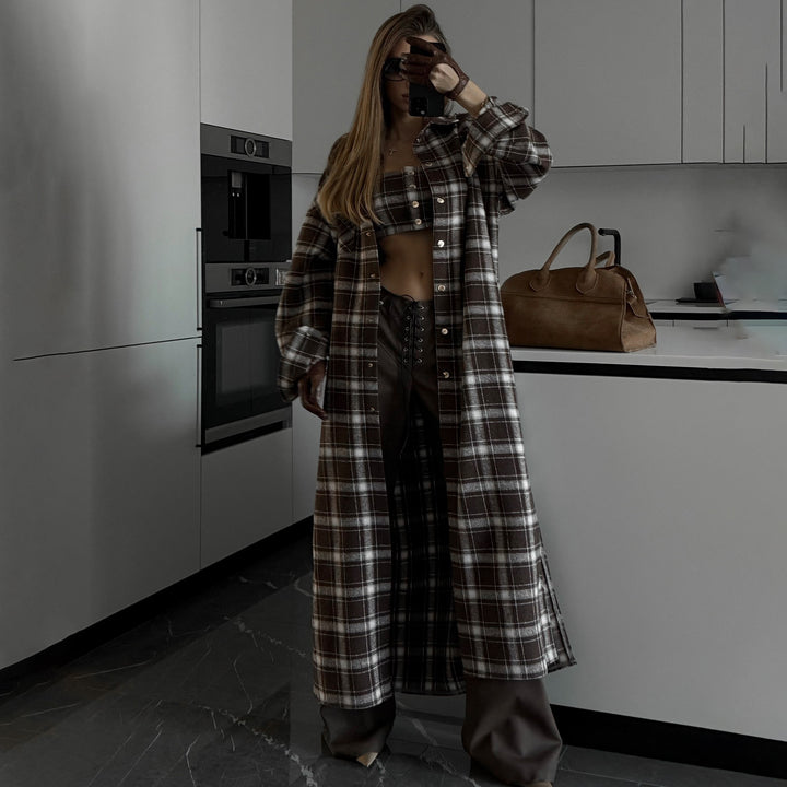 Long plaid shirt dress for women with removable sleeves Lune London