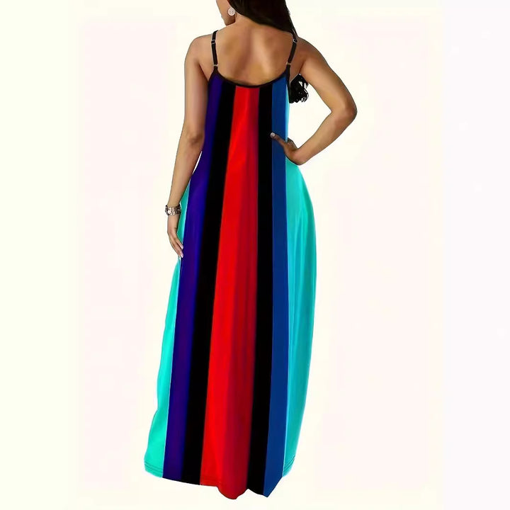 Maxi dress for women with plunging V-neck and elegant striped pattern Lune London