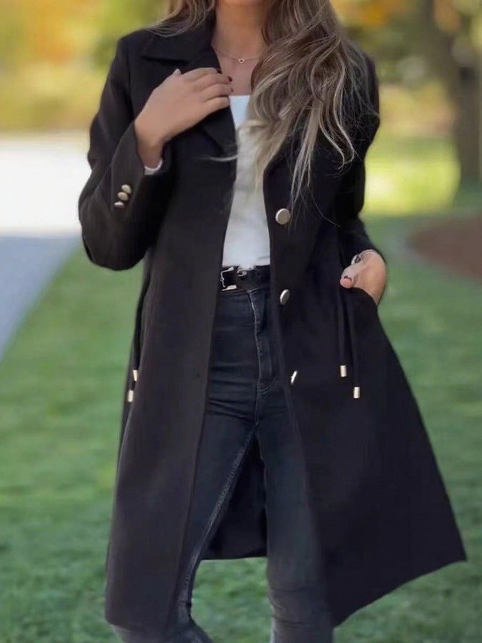 Elegant coat for ladies with adjustable belt and high-quality button details Lune London