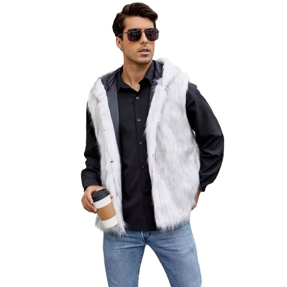 Men's vest with elegant faux fur and hood Lune London
