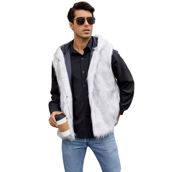 Men's vest with elegant faux fur and hood Lune London