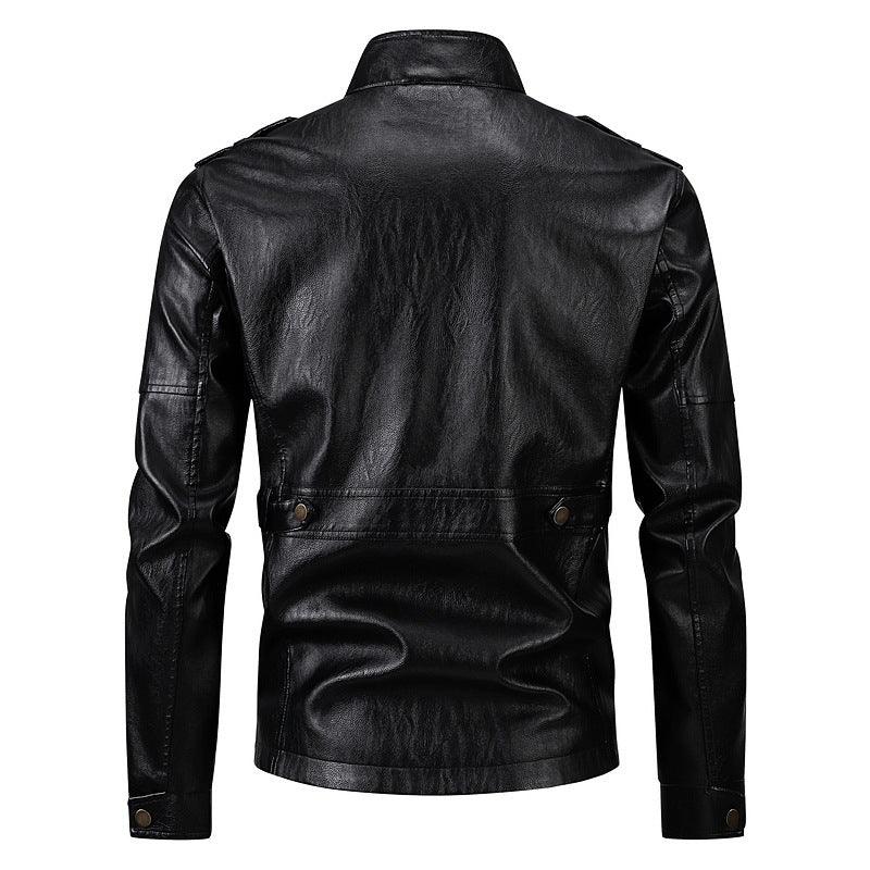 Veste militaire pour hommes en simili cuir avec poches pratiques et col haut Lune London