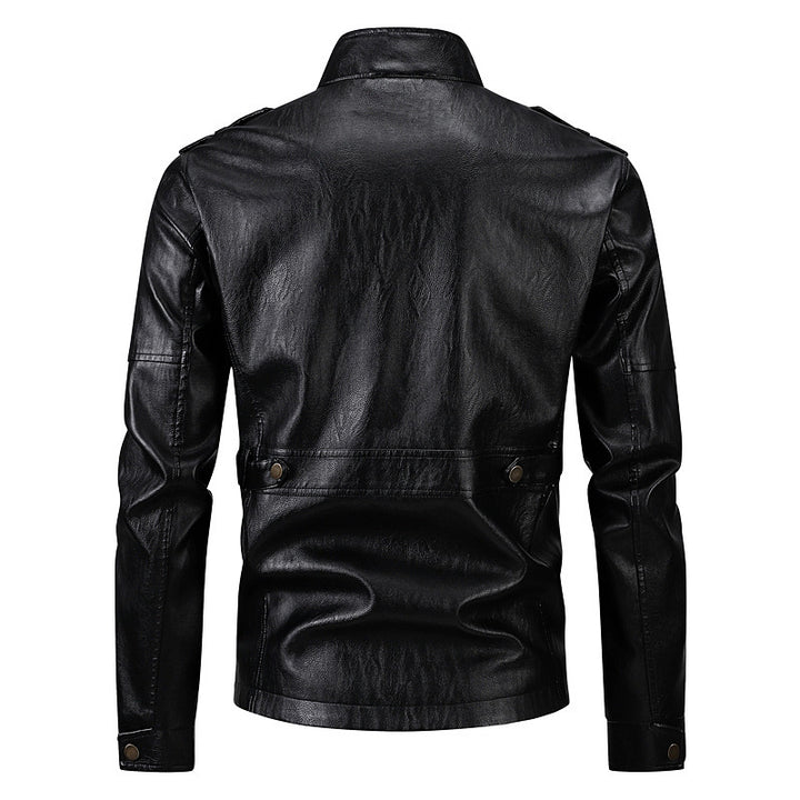 Veste militaire pour hommes en simili cuir avec poches pratiques et col haut Lune London