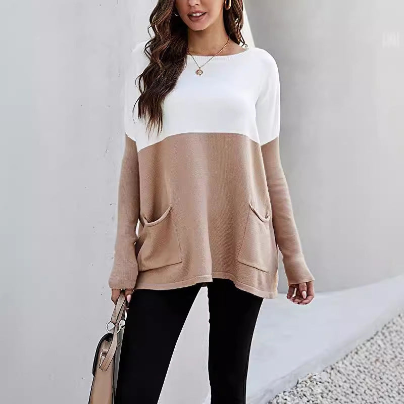 Knit sweater for women with large front pockets and contrasting design Lune London