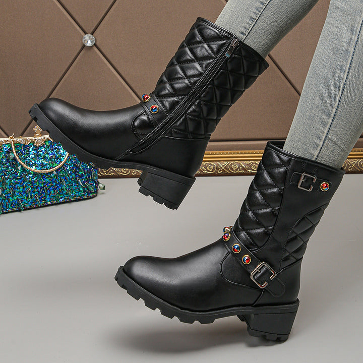 Fashion boots for women with decorative jewelry details and a robust profile Lune London