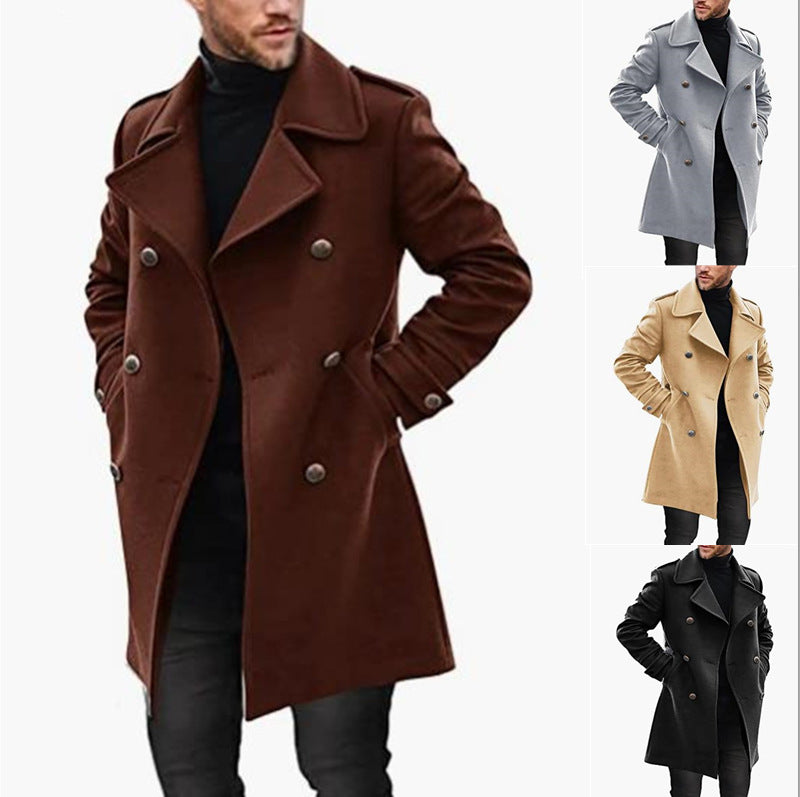 Fashion wool coat for men with casual collar and double buttons Lune London