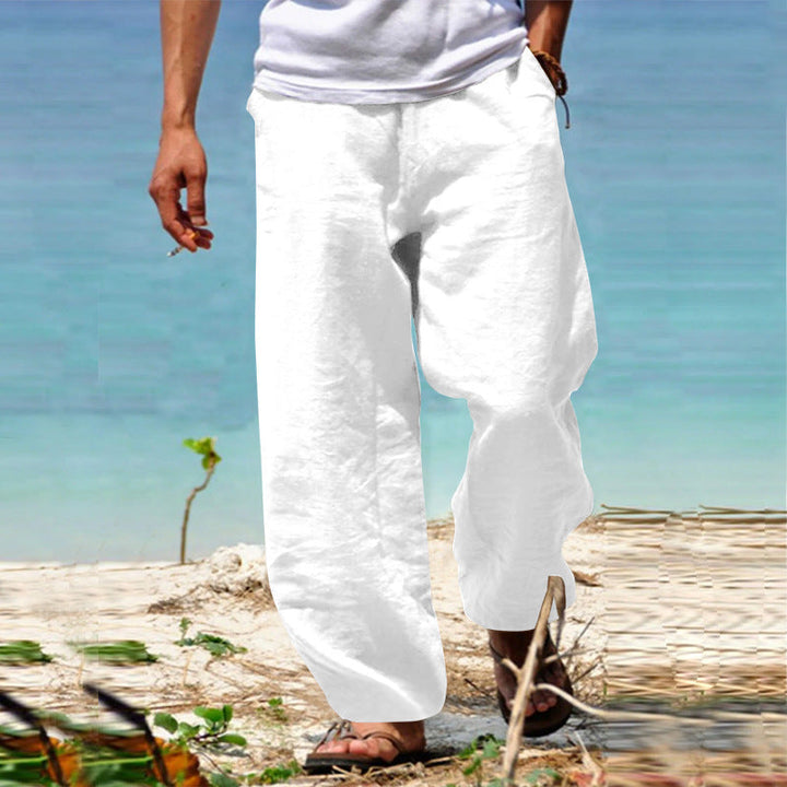 Men's Airy Linen Pants with Elastic Waistband and Practical Side Pockets Lune London