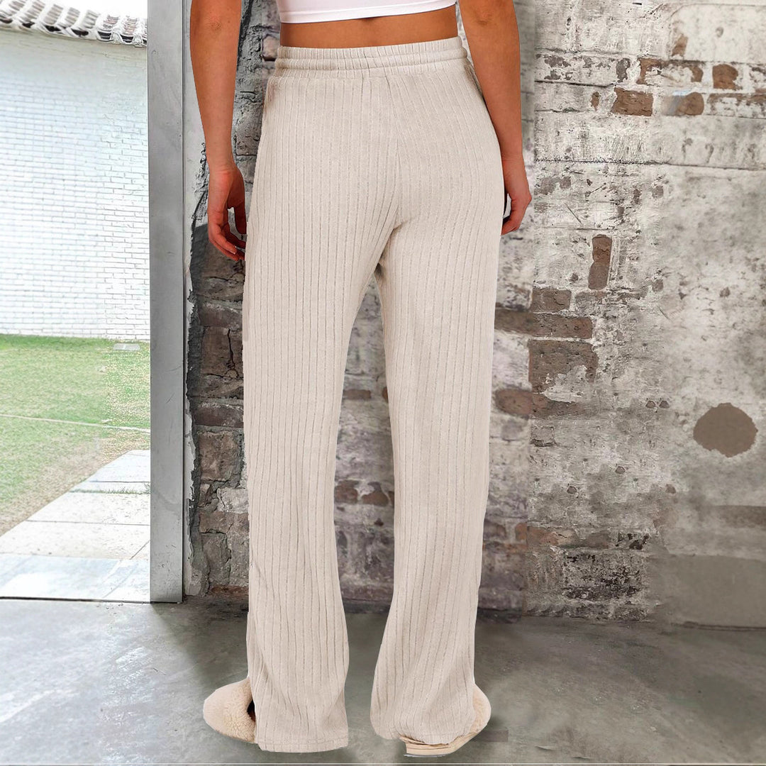 Wide ribbed knit pants for women with elastic waistband Lune London