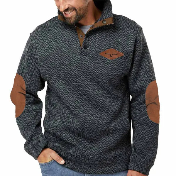 Trendy men's sweater with contrasting collar and elbow patches Lune London