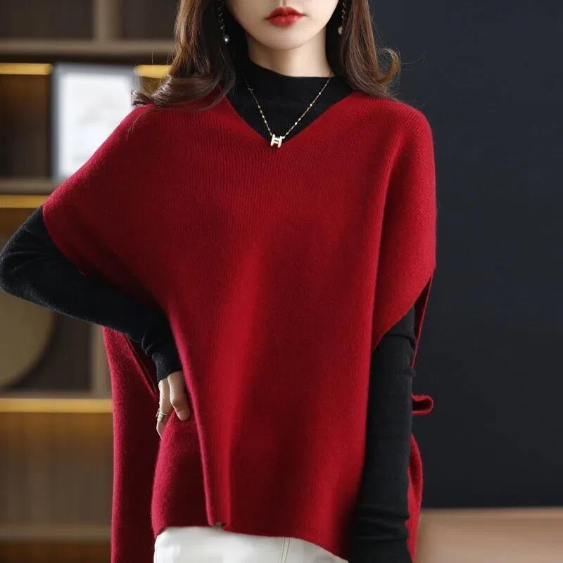 Poncho Tricot Femme avec Col V Chic & Stil