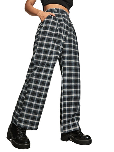 Lune London Women's Wide Plaid Trousers