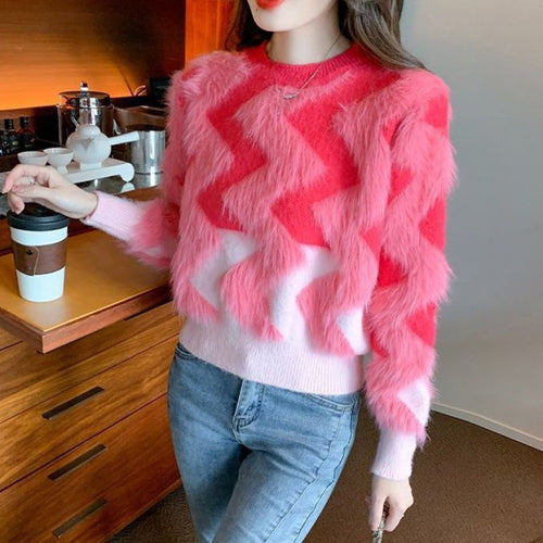 Sweater Femme Fluffy avec Motif Géométrique et Coupe Ample Chic & Stil