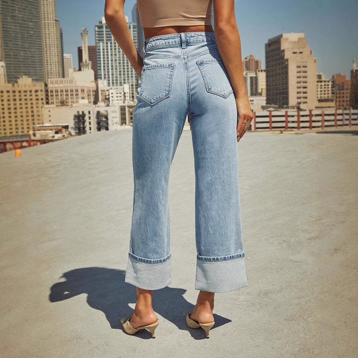 Ladies Wide Cut Jeans with Turned-Up Hem Lune London