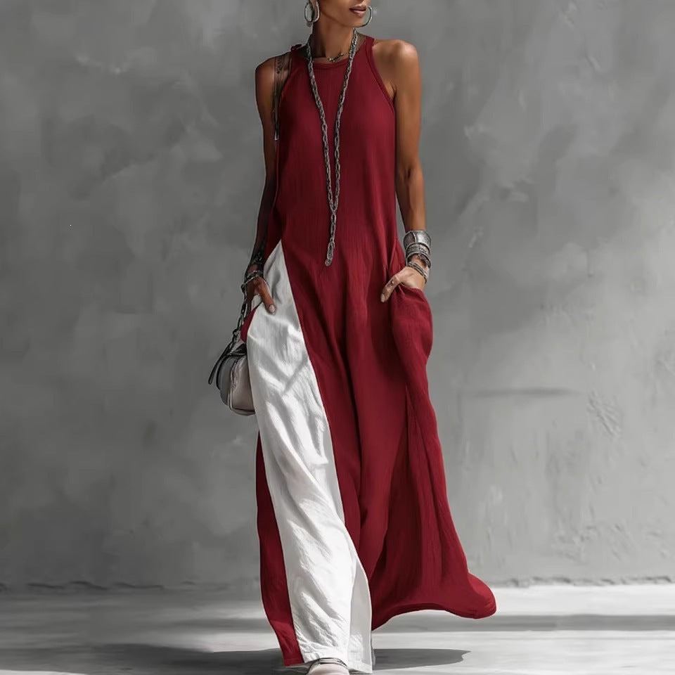 Women Casual Maxi Dress with Asymmetrical Cut and Deep Back Neckline Lune London